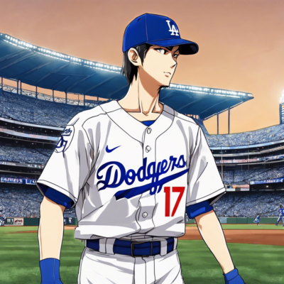 anime image of ohtani shohei in Los Angeles Dodgers wearing No.17 uniform